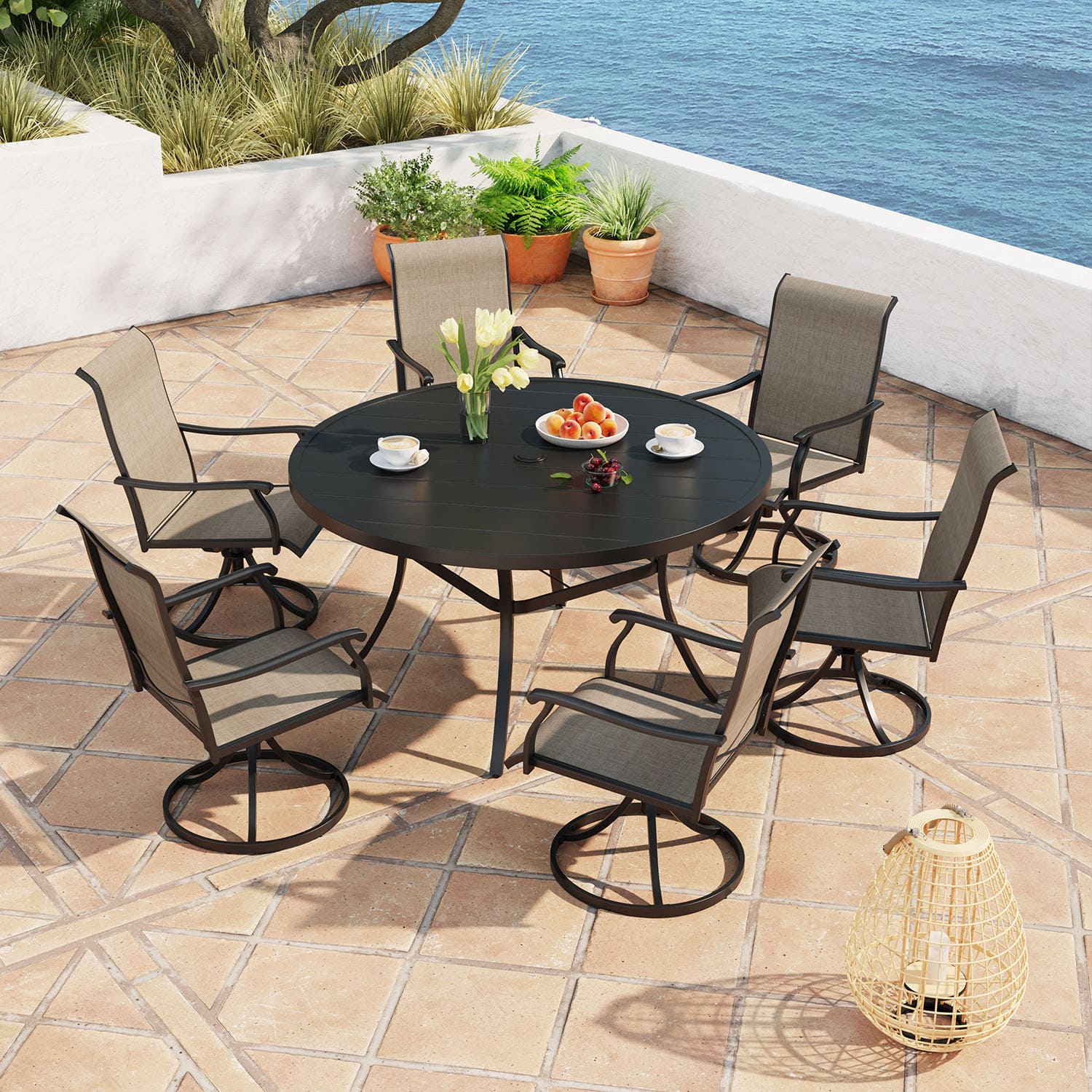 Round metal patio table store with umbrella hole