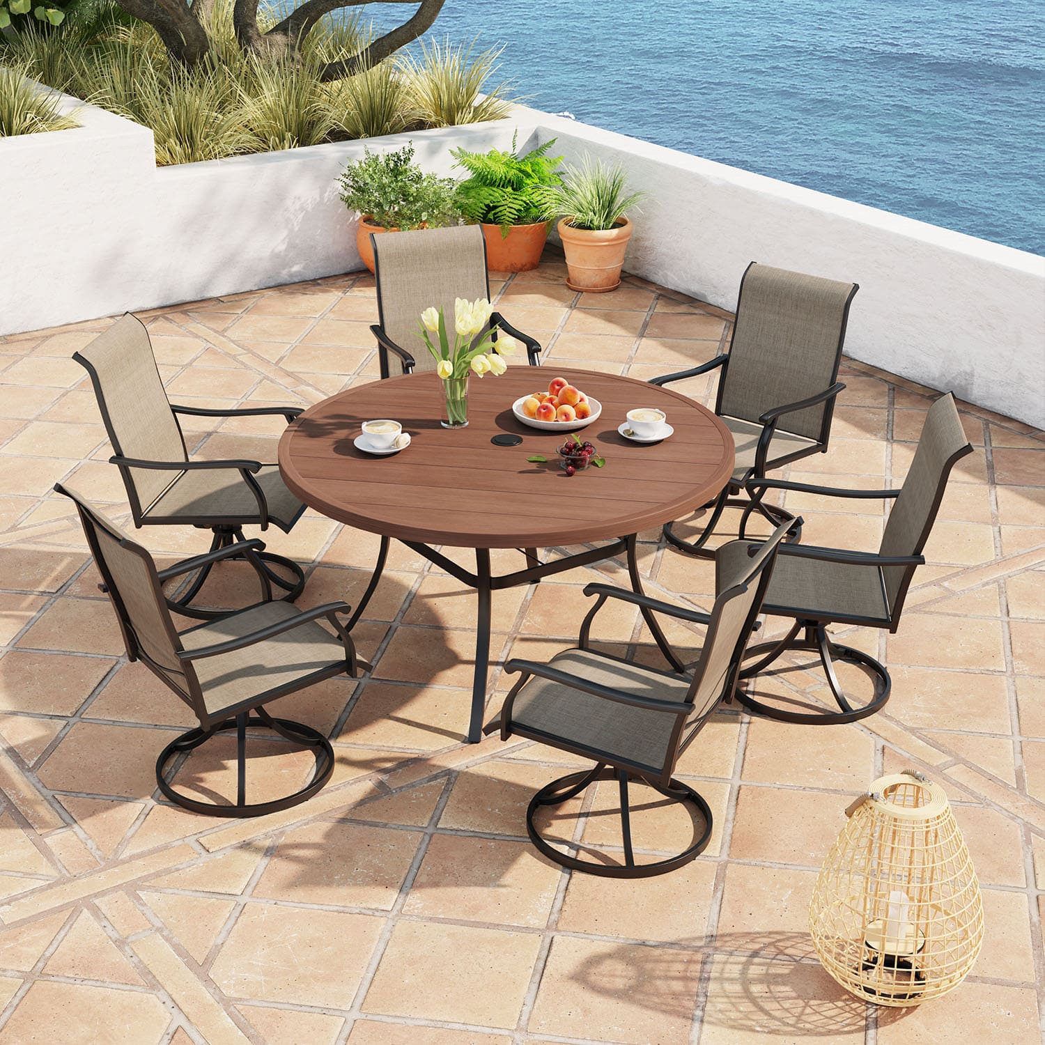 Vicllax 7 Pieces Outdoor Dining Set with 53 Round Dining Table and Sw Vicllax Outdoor