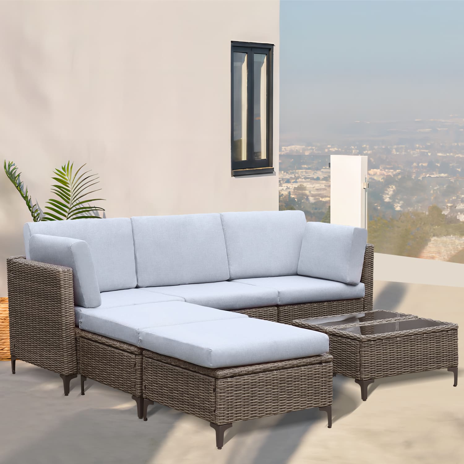 Vicllax Outdoor Sectional Aluminum Sofa Set Patio Wicker Furniture Set