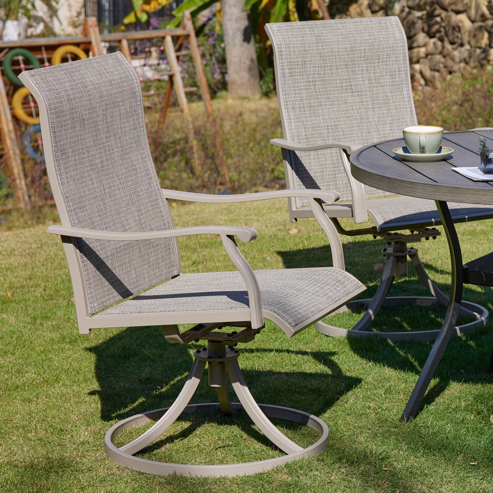 VICLLAX Patio Dining Swivel Chairs, Outdoor Garden Sling shops Chair Set of 2