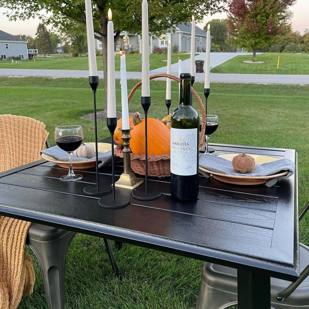 Black metal patio online dining table