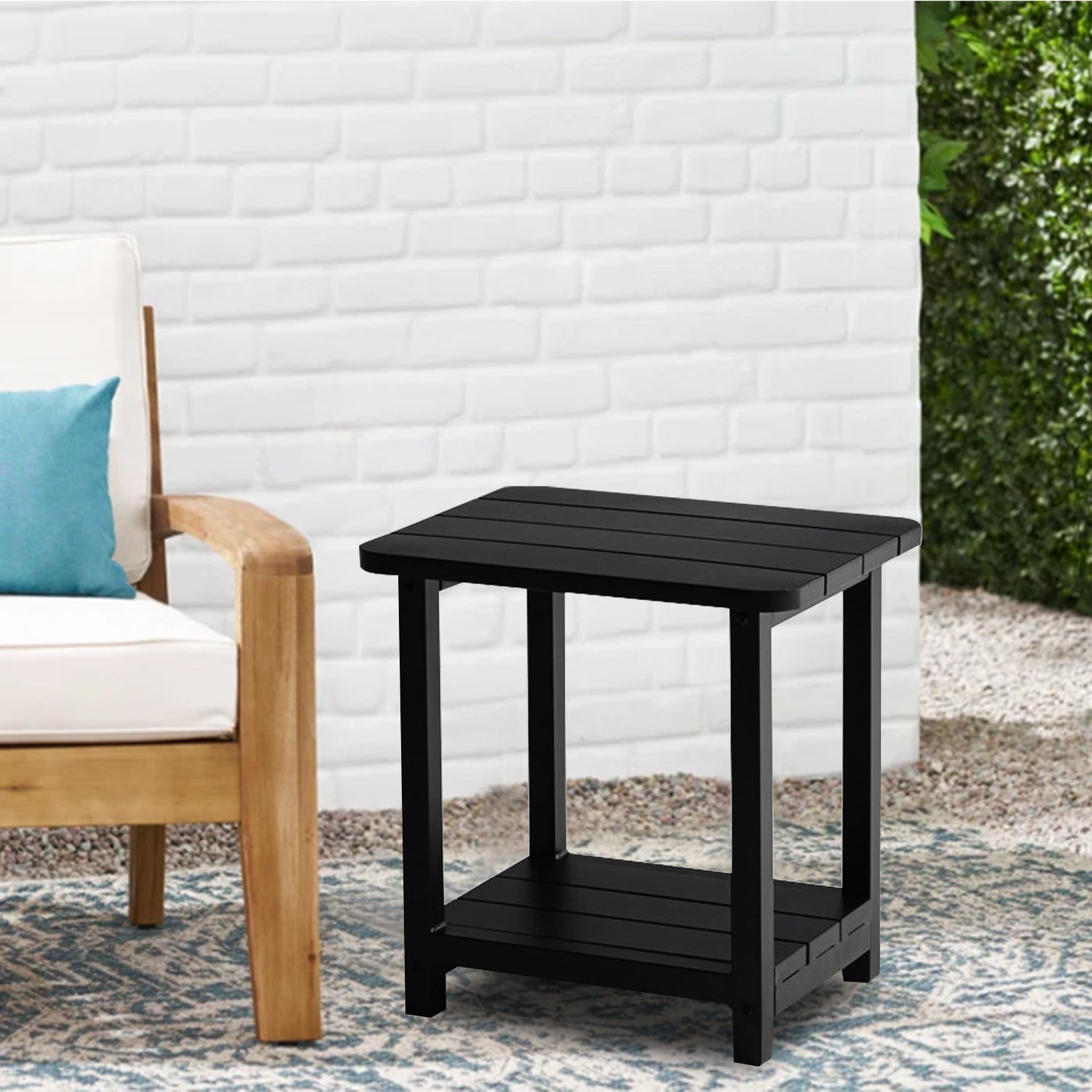 Side End Table outlet Black Nickel Finish Porch Patio Pool Deck Indoor Outdoor Square