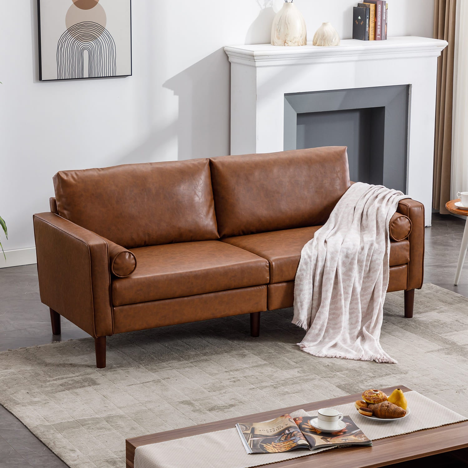 Leather sofa 2025 with velvet cushions