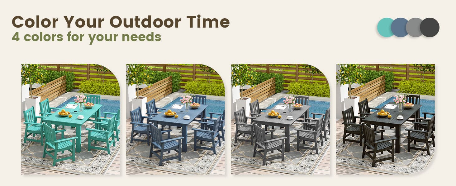 vicllax 7 pieces HDPE patio dining set, 4 color to choose