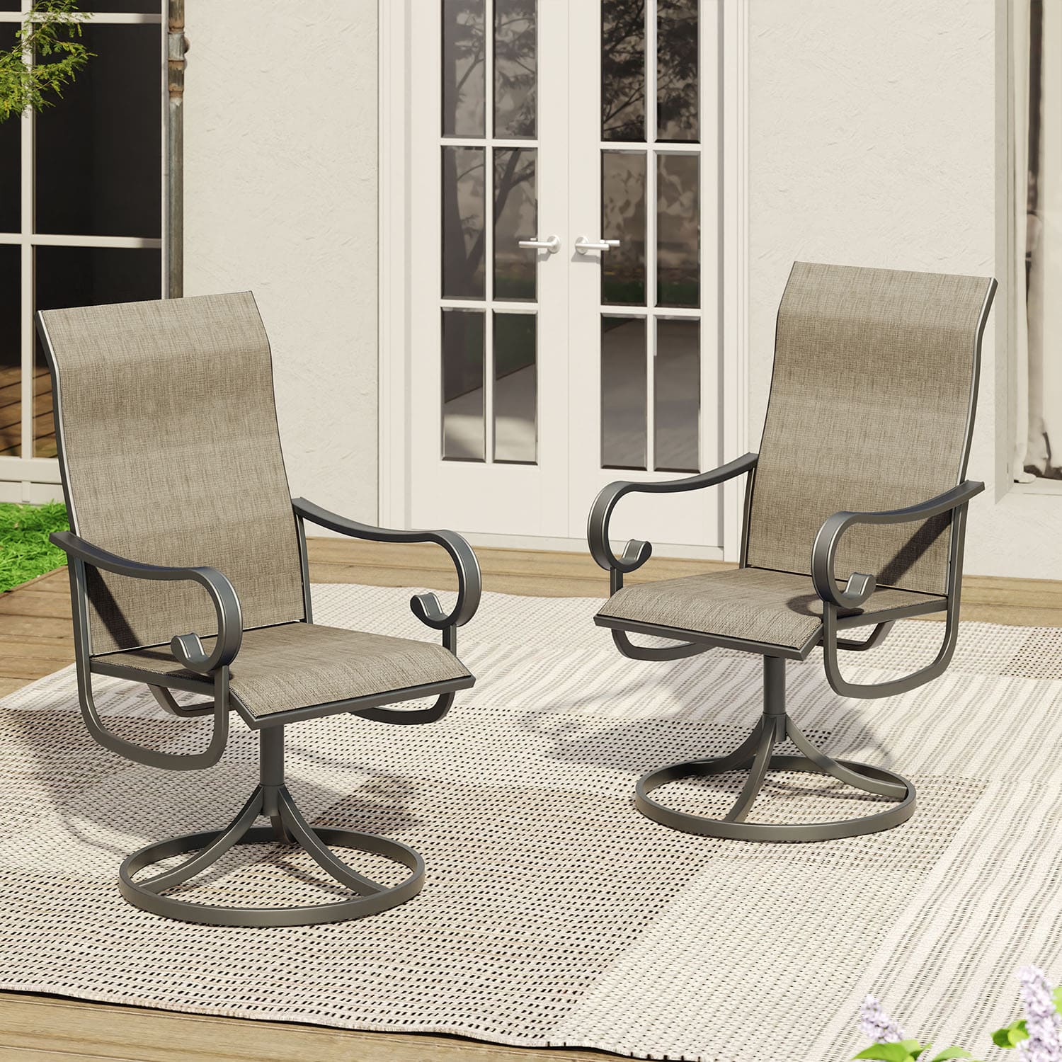 VICLLAX Patio Dining Swivel Chairs, Outdoor Garden Sling shops Chair Set of 2