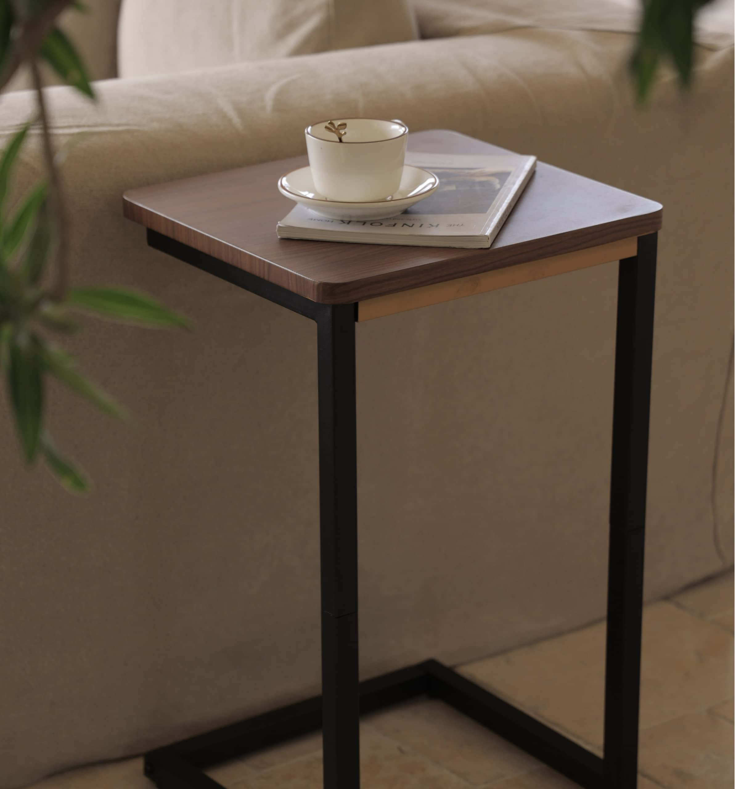 Vicllax C Shaped End Table Patio Snack Side Table for Couch