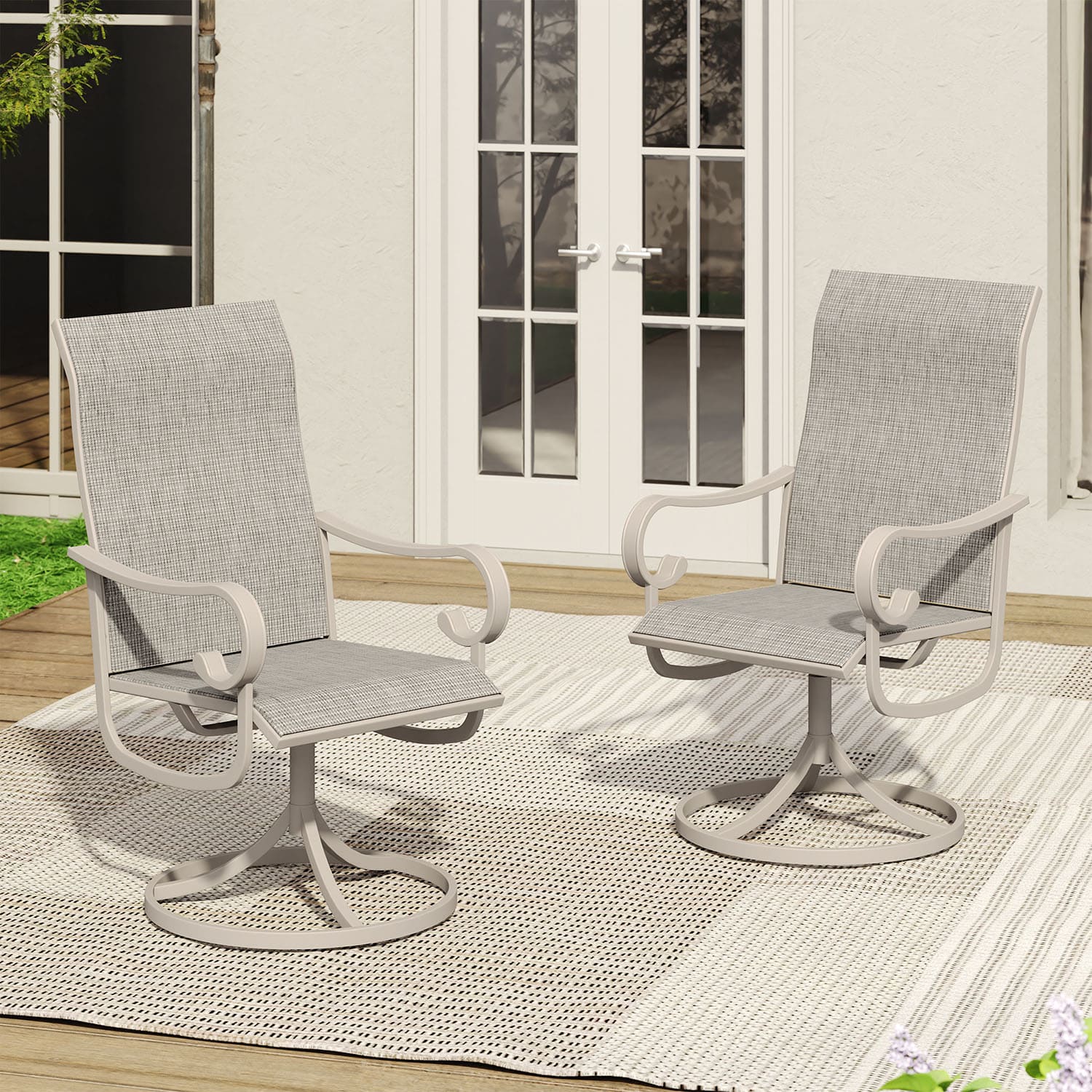 VICLLAX Patio Dining Swivel Chairs, Outdoor Garden Sling shops Chair Set of 2