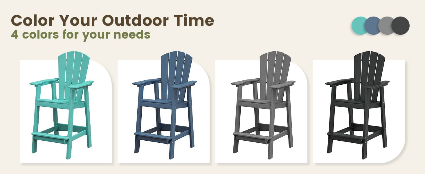 Patio HDPE Adirondack Bar Chair, 4 color to choose